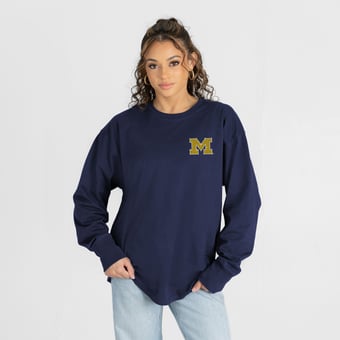 Women's Gameday Couture  Navy Michigan Wolverines Light It Up Rhinestone Long Sleeve T-Shirt