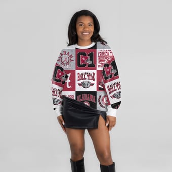 Women's Gameday Couture  Crimson Alabama Crimson Tide Highlight Reel Patchwork Long Sleeve Pullover