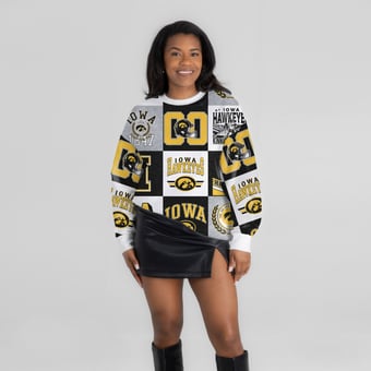 Women's Gameday Couture  Black Iowa Hawkeyes Highlight Reel Patchwork Long Sleeve Pullover