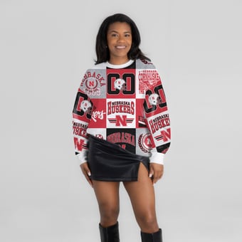 Women's Gameday Couture  Scarlet Nebraska Huskers Highlight Reel Patchwork Long Sleeve Pullover