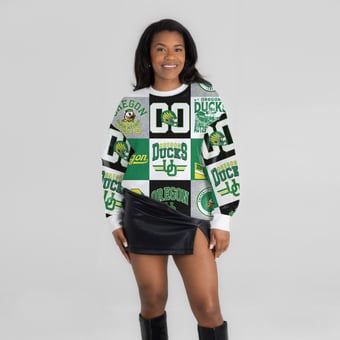 Women's Gameday Couture  Green Oregon Ducks Highlight Reel Patchwork Long Sleeve Pullover