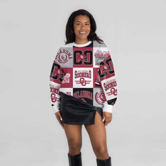 Women's Gameday Couture  Crimson Oklahoma Sooners Highlight Reel Patchwork Long Sleeve Pullover