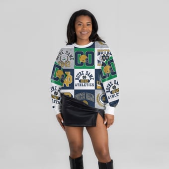 Women's Gameday Couture  Navy Notre Dame Fighting Irish Highlight Reel Patchwork Long Sleeve Pullover