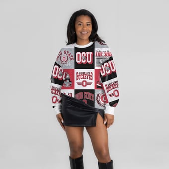 Women's Gameday Couture  Scarlet Ohio State Buckeyes Highlight Reel Patchwork Long Sleeve Pullover