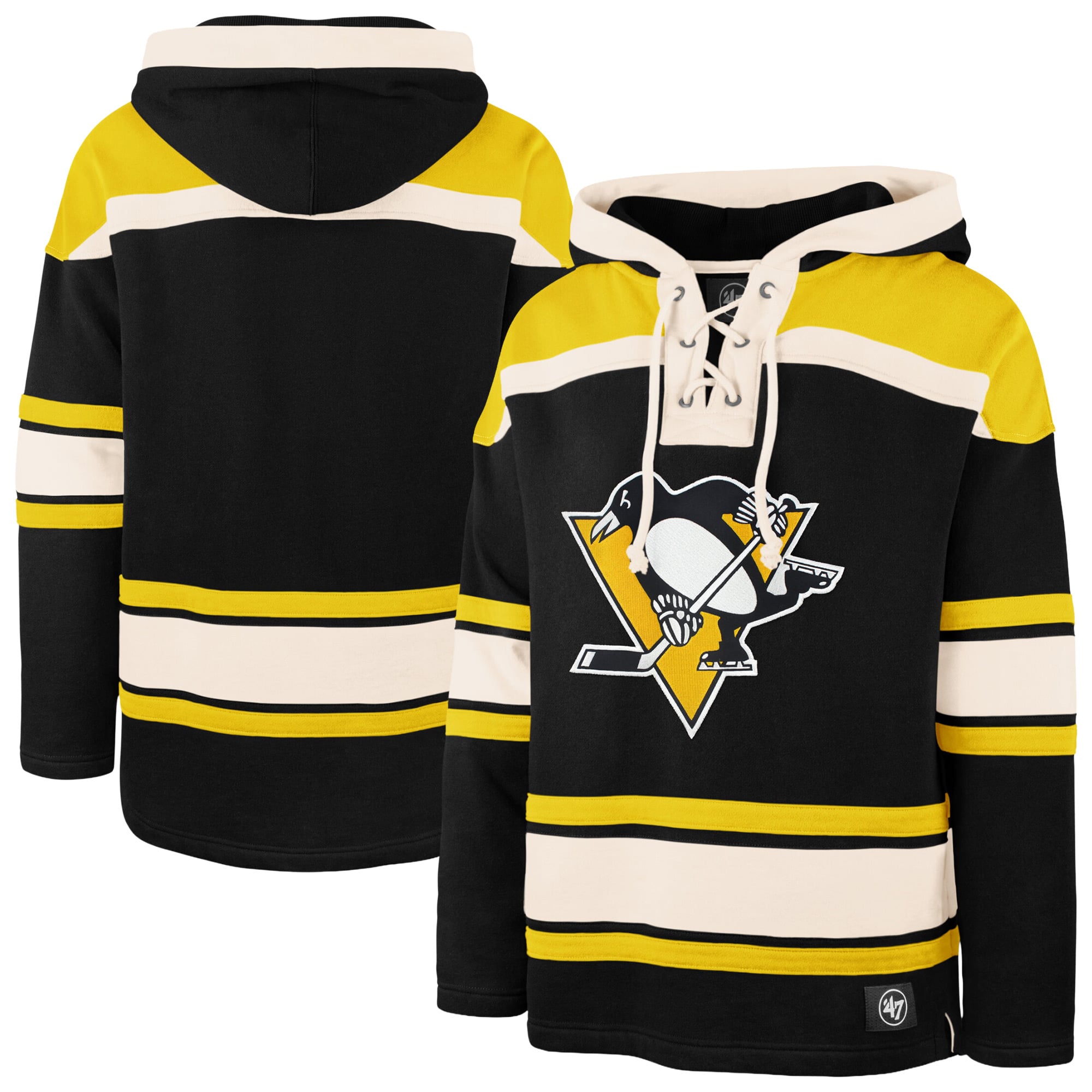 Men's '47  Black Pittsburgh Penguins Superior Lacer Hoodie