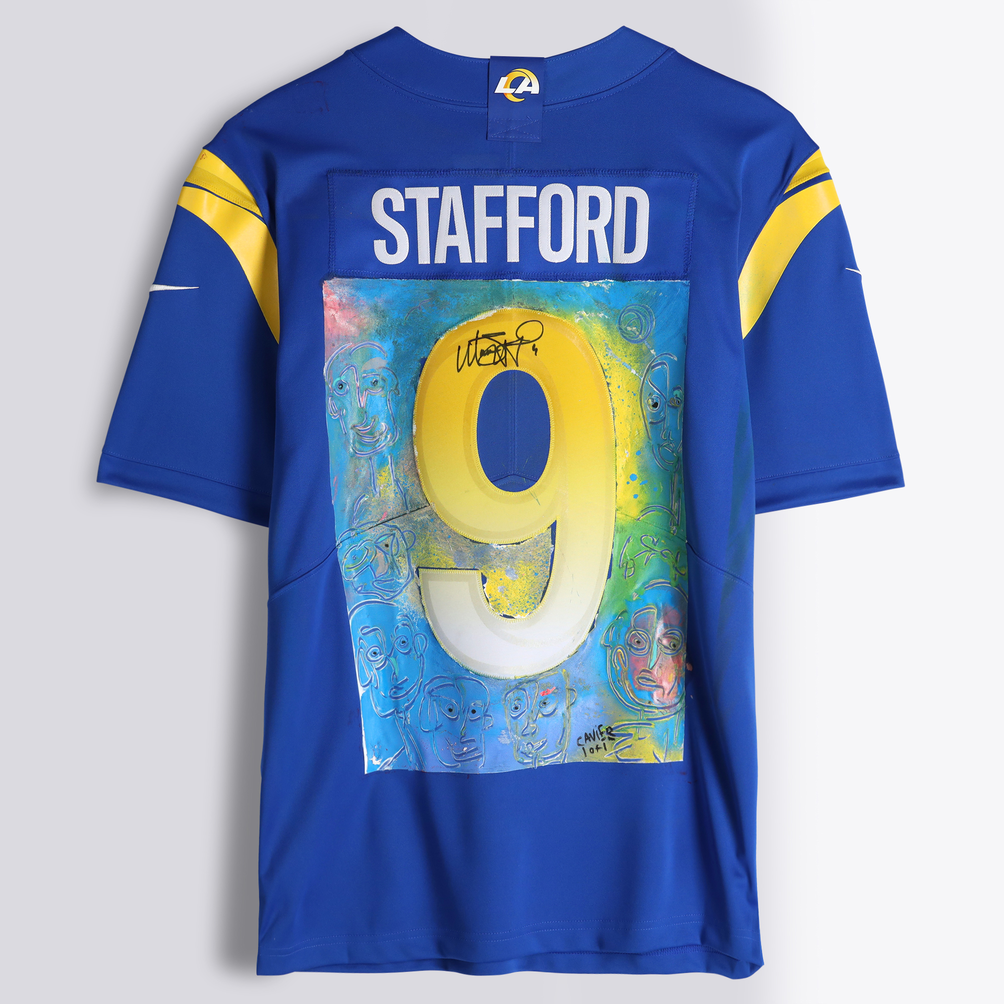 Matthew Stafford Los Angeles Rams Autographed Royal Nike Limited Jersey - Art by Cavier Coleman - Limited Edition #1/1
