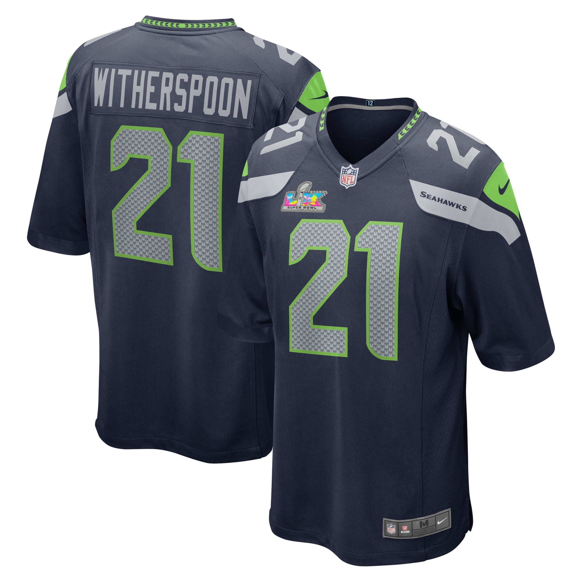 Camiseta Nike Game Parche del Super Bowl LX de la 1ª equipación del Seattle Seahawks - Azul marino - Devon Witherspoon - Hombre