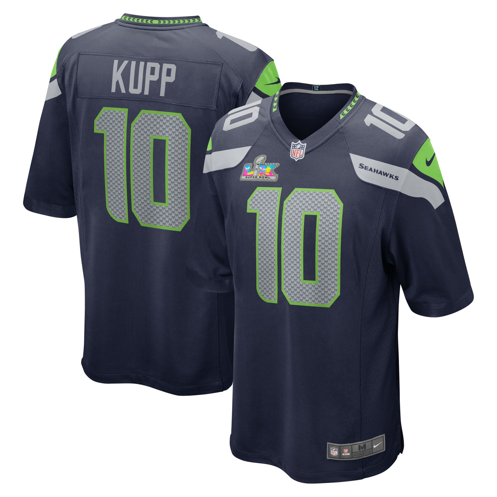 Camiseta Nike Game Parche del Super Bowl LX de la 1ª equipación del Seattle Seahawks - Azul marino - Cooper Kupp - Hombre