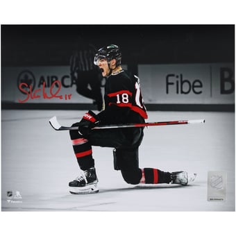 Tim Stutzle Ottawa Senators Autographed 8" x 10" Black Jersey Celebration Spotlight Photograph