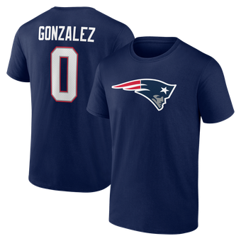 Men's Christian Gonzalez Navy New England Patriots Icon Name & Number T-Shirt