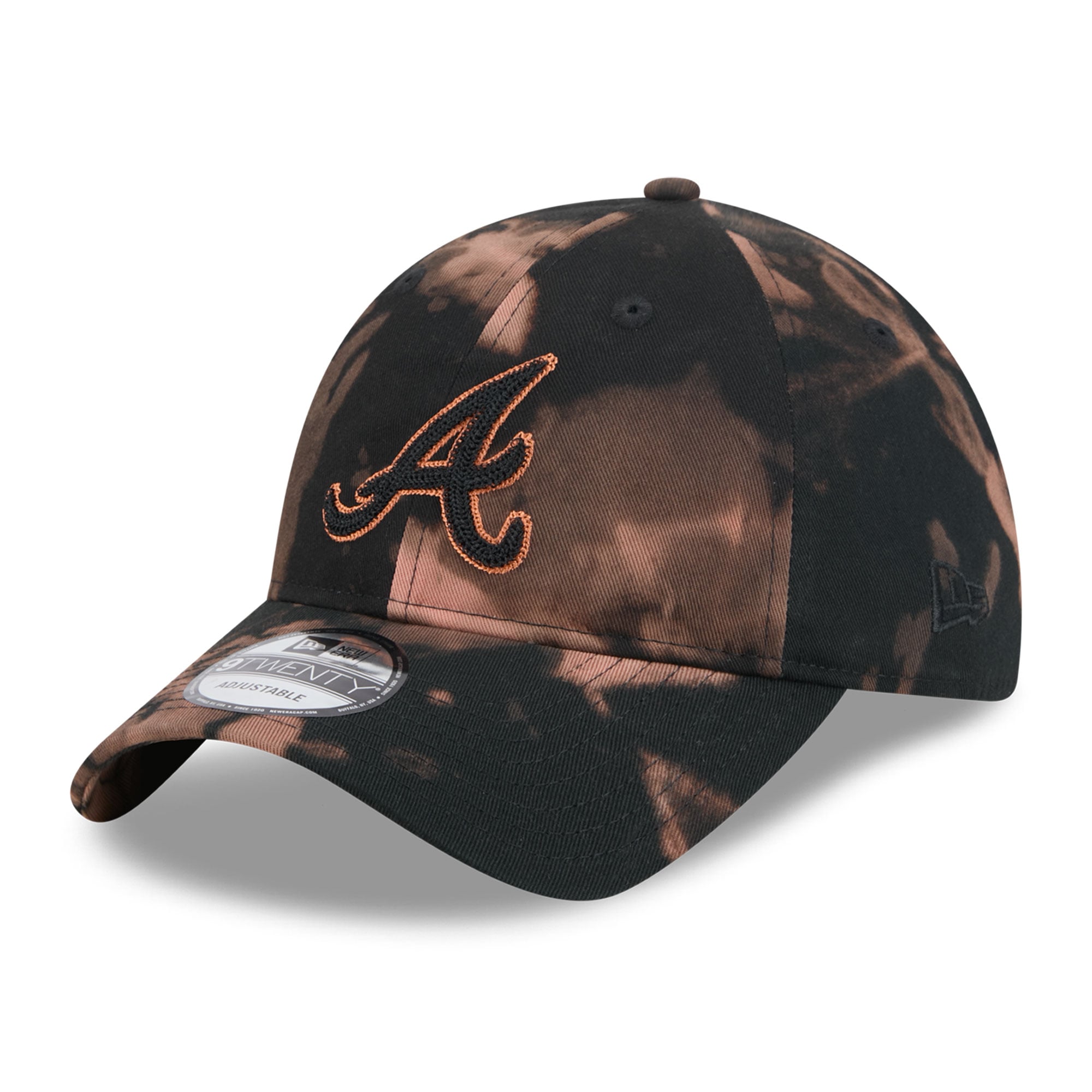 Men's New Era  Black Atlanta Braves Bleach Wash 9TWENTY Adjustable Hat