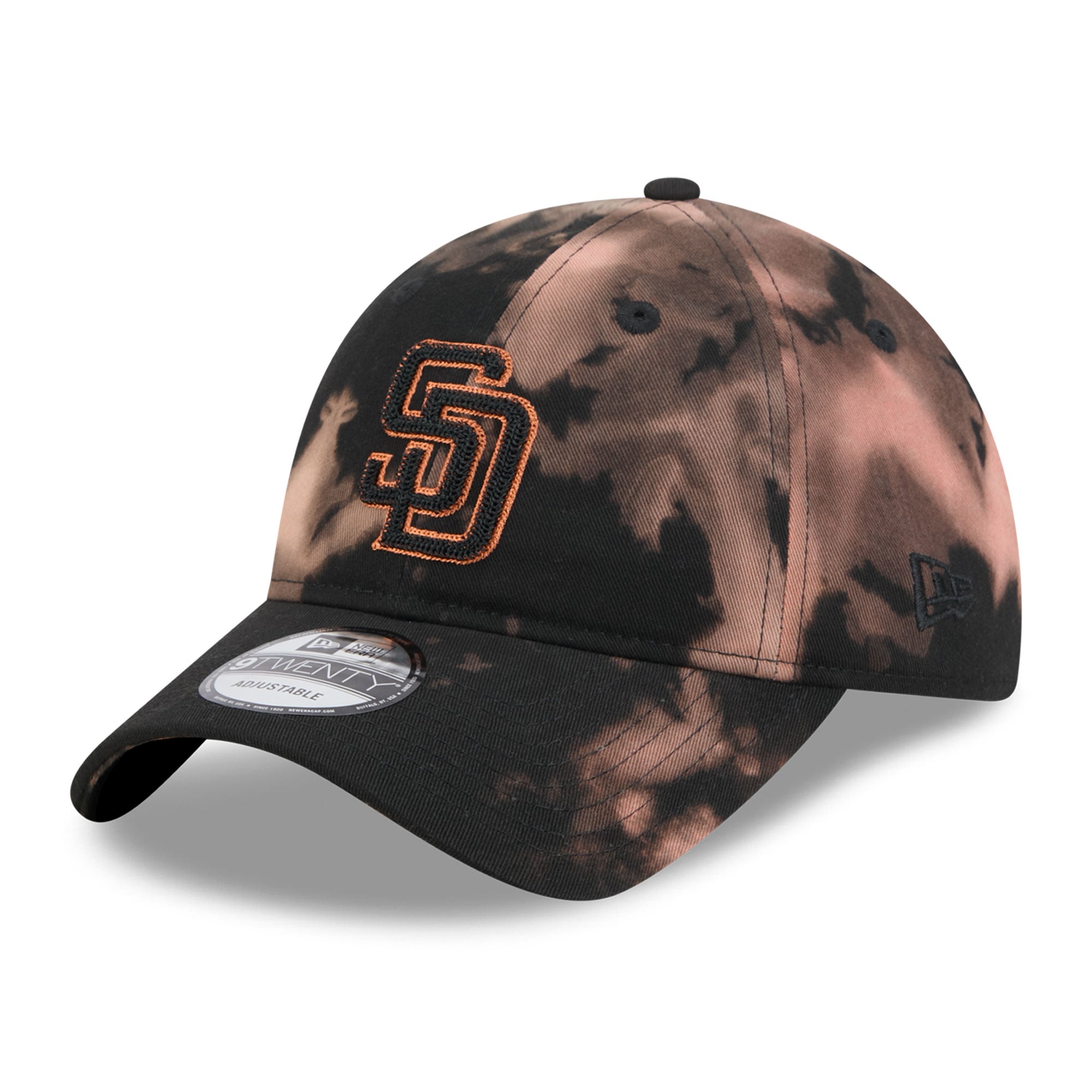 Men's New Era  Black San Diego Padres Bleach Wash 9TWENTY Adjustable Hat