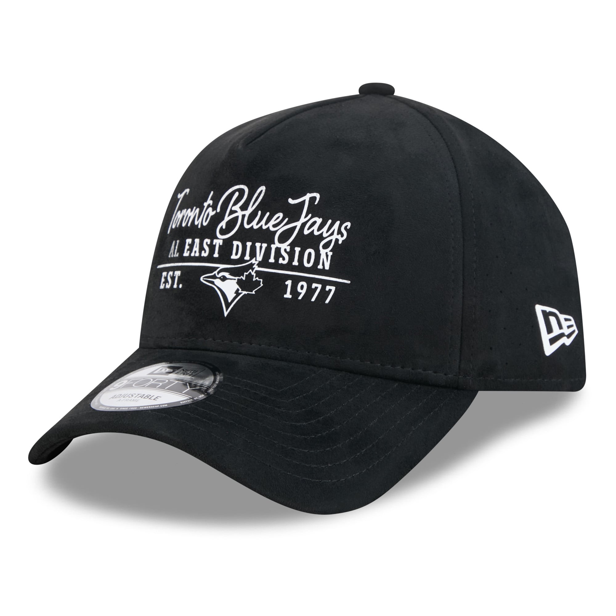 Men's New Era  Black Toronto Blue Jays Script Text 9FORTY A-Frame Adjustable Hat