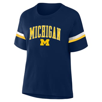 Women's Profile  Navy Michigan Wolverines Stripe Plus Size T-Shirt