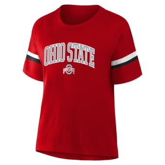 Women's Profile  Scarlet Ohio State Buckeyes Stripe Plus Size T-Shirt