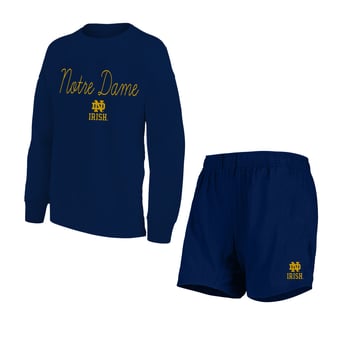 Women's Profile Navy Notre Dame Fighting Irish Plus Size French Terry Crew and Shorts Lounge Set