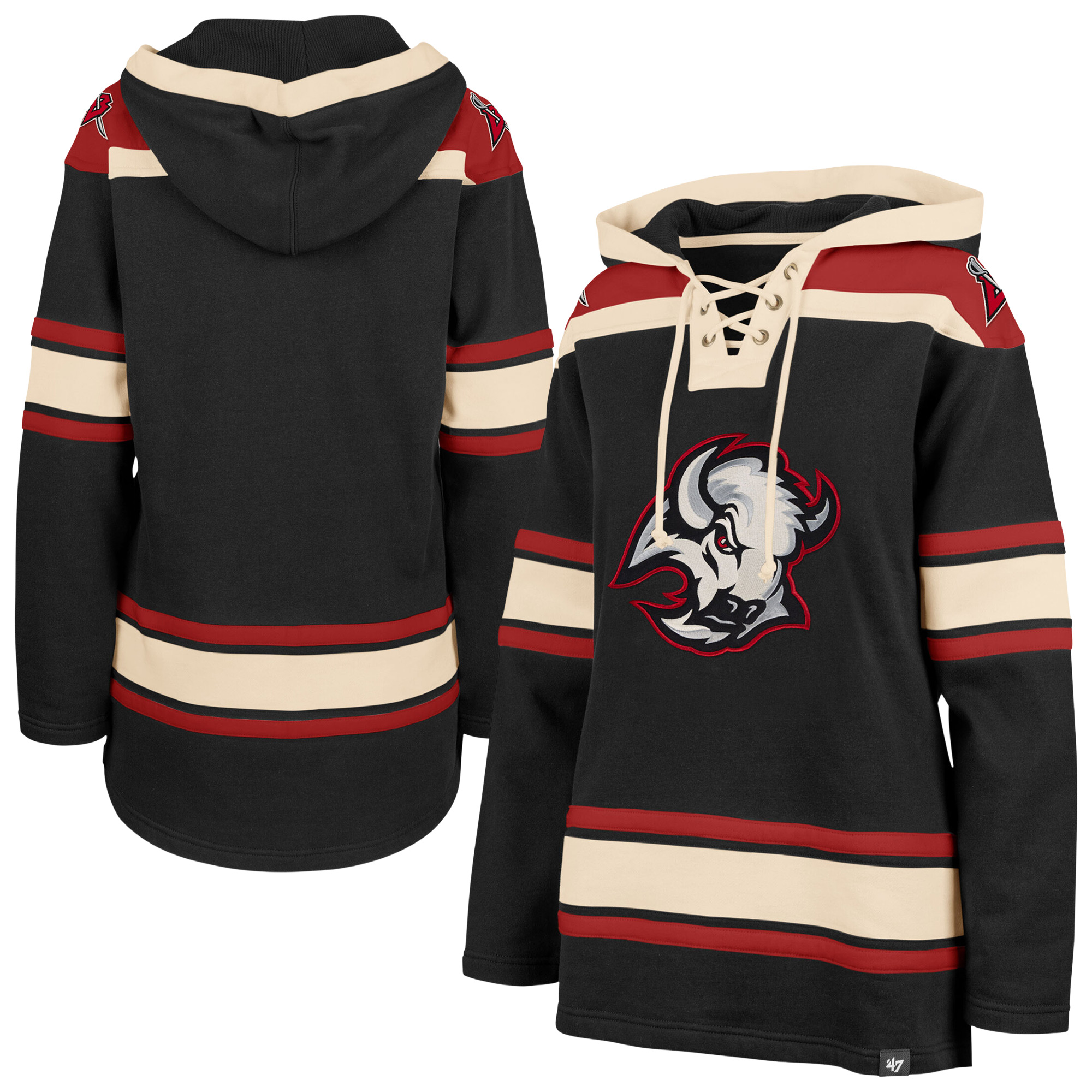 Women's '47  Black Buffalo Sabres Superior Lacer Pullover Hoodie