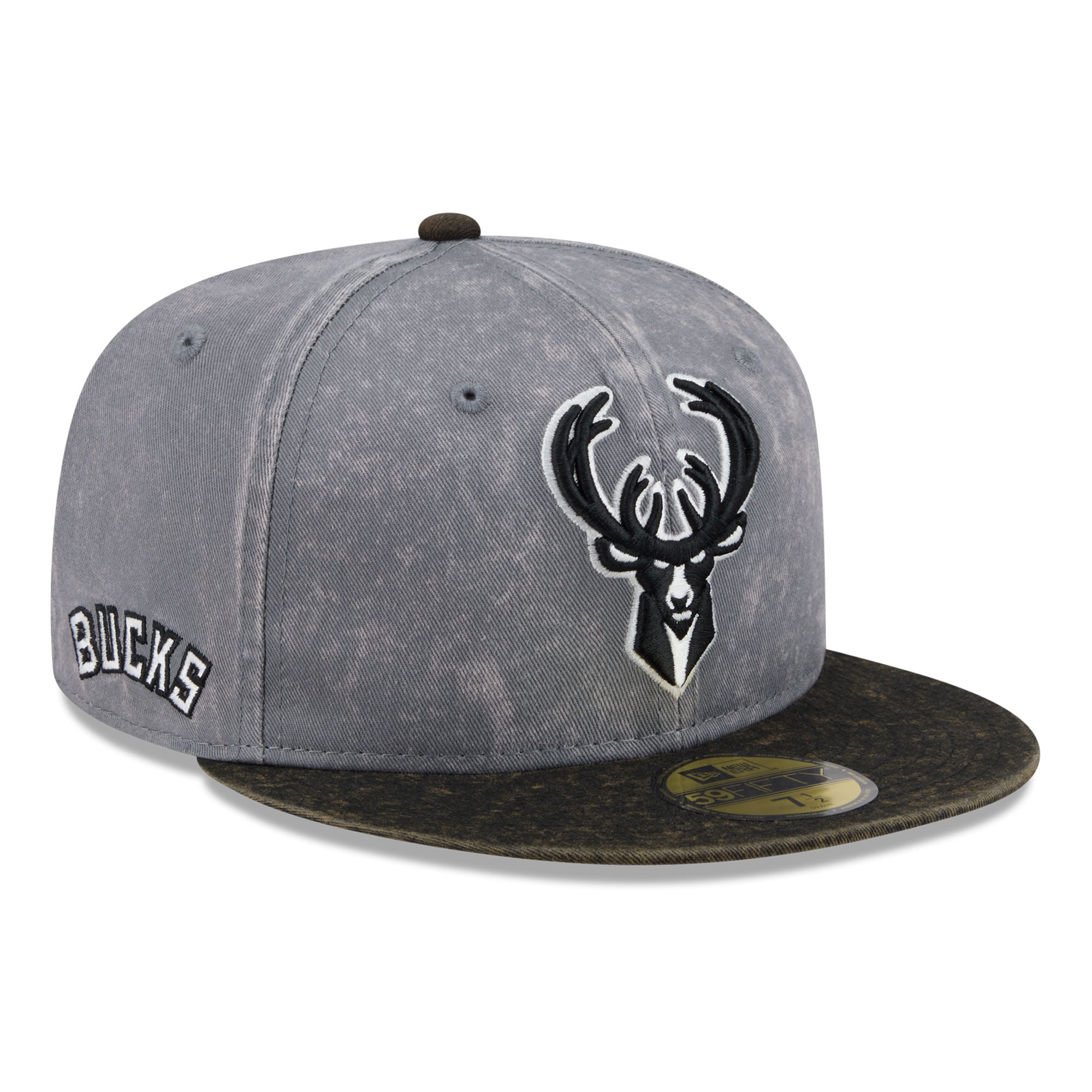 Men's New Era Gray/Black Milwaukee Bucks Washed 59FIFTY Fitted Hat