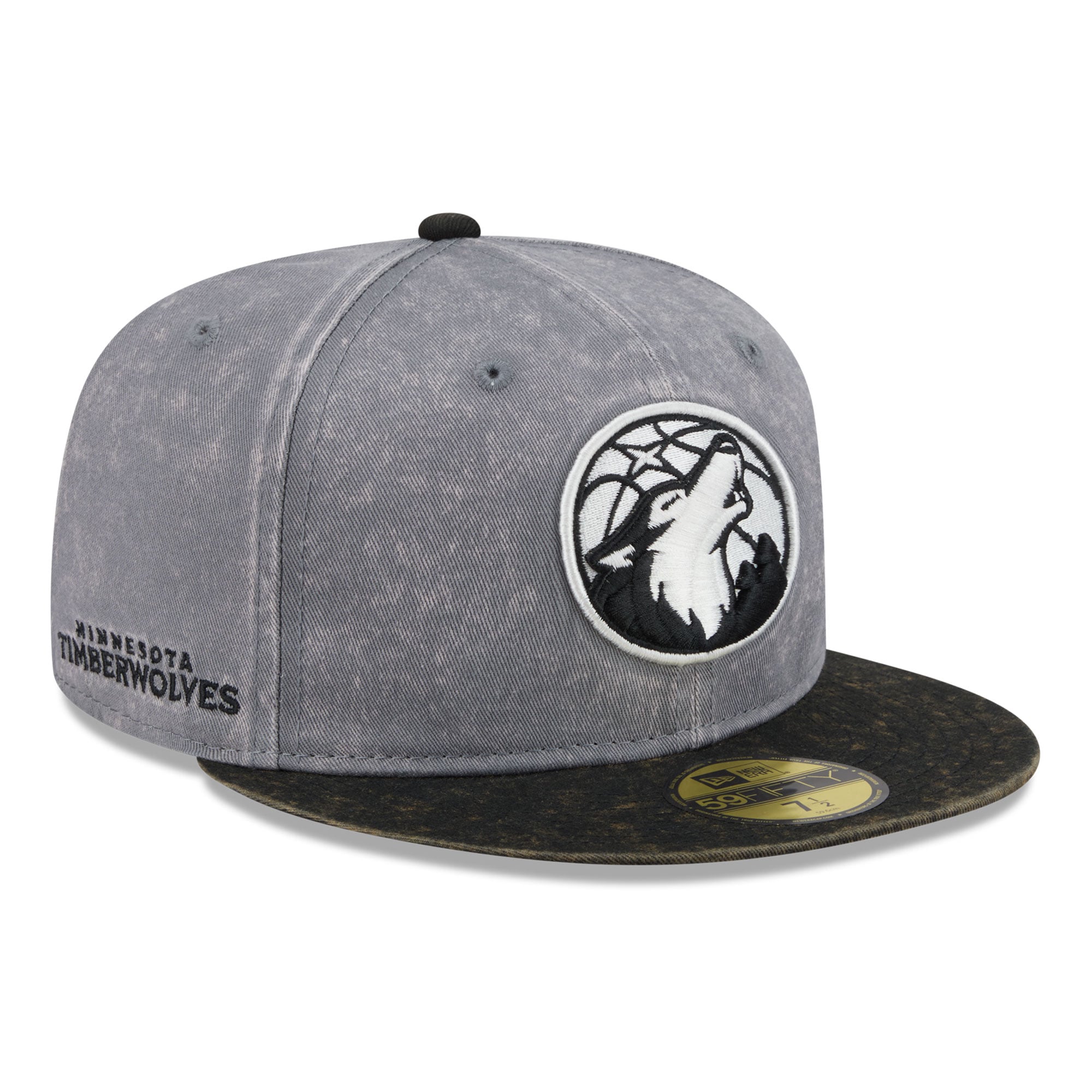 Men's New Era Gray/Black Minnesota Timberwolves Washed 59FIFTY Fitted Hat