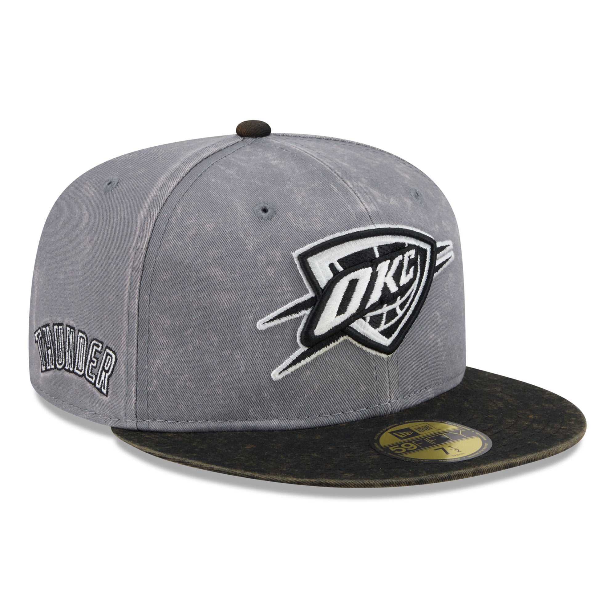 Men's New Era Gray/Black Oklahoma City Thunder Washed 59FIFTY Fitted Hat