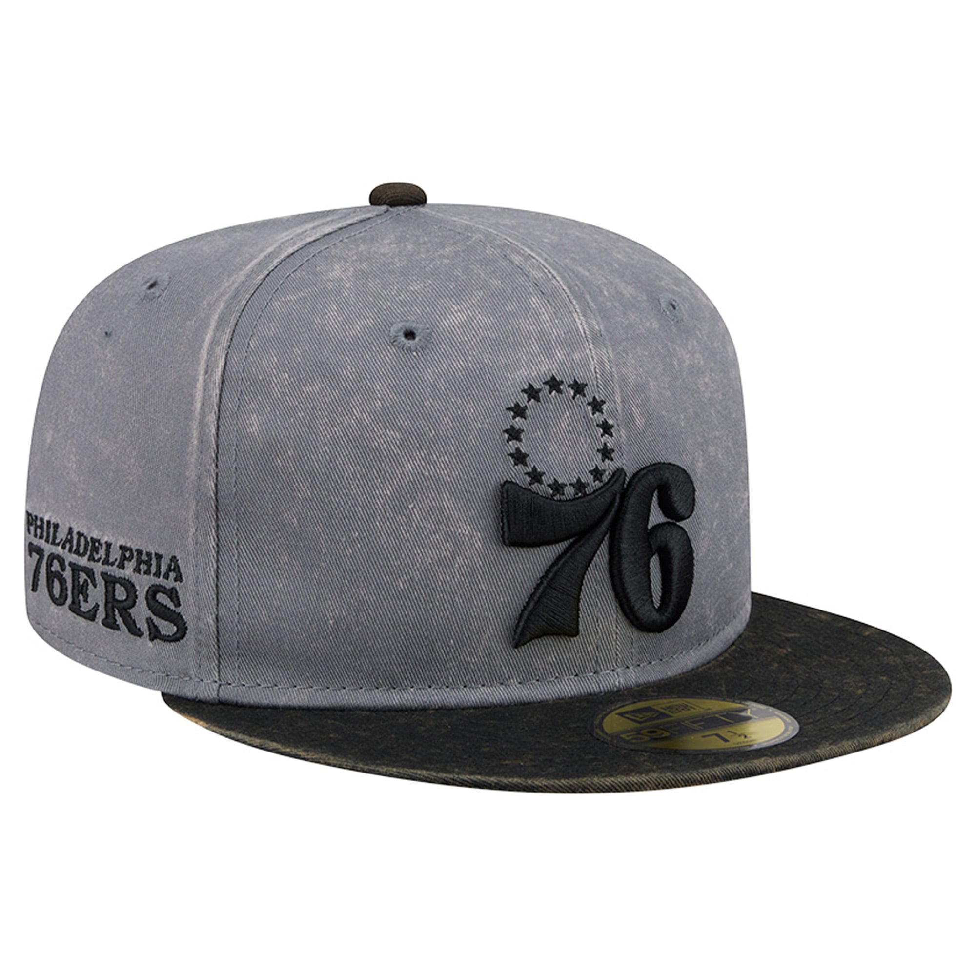 Men's New Era Gray/Black Philadelphia 76ers Washed 59FIFTY Fitted Hat