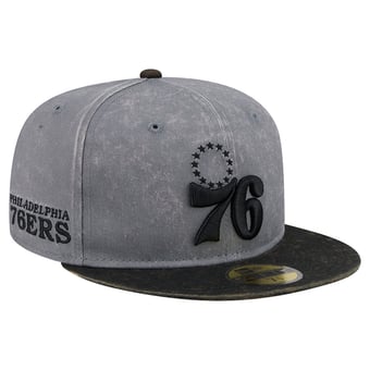 Men's New Era Gray/Black Philadelphia 76ers Washed 59FIFTY Fitted Hat
