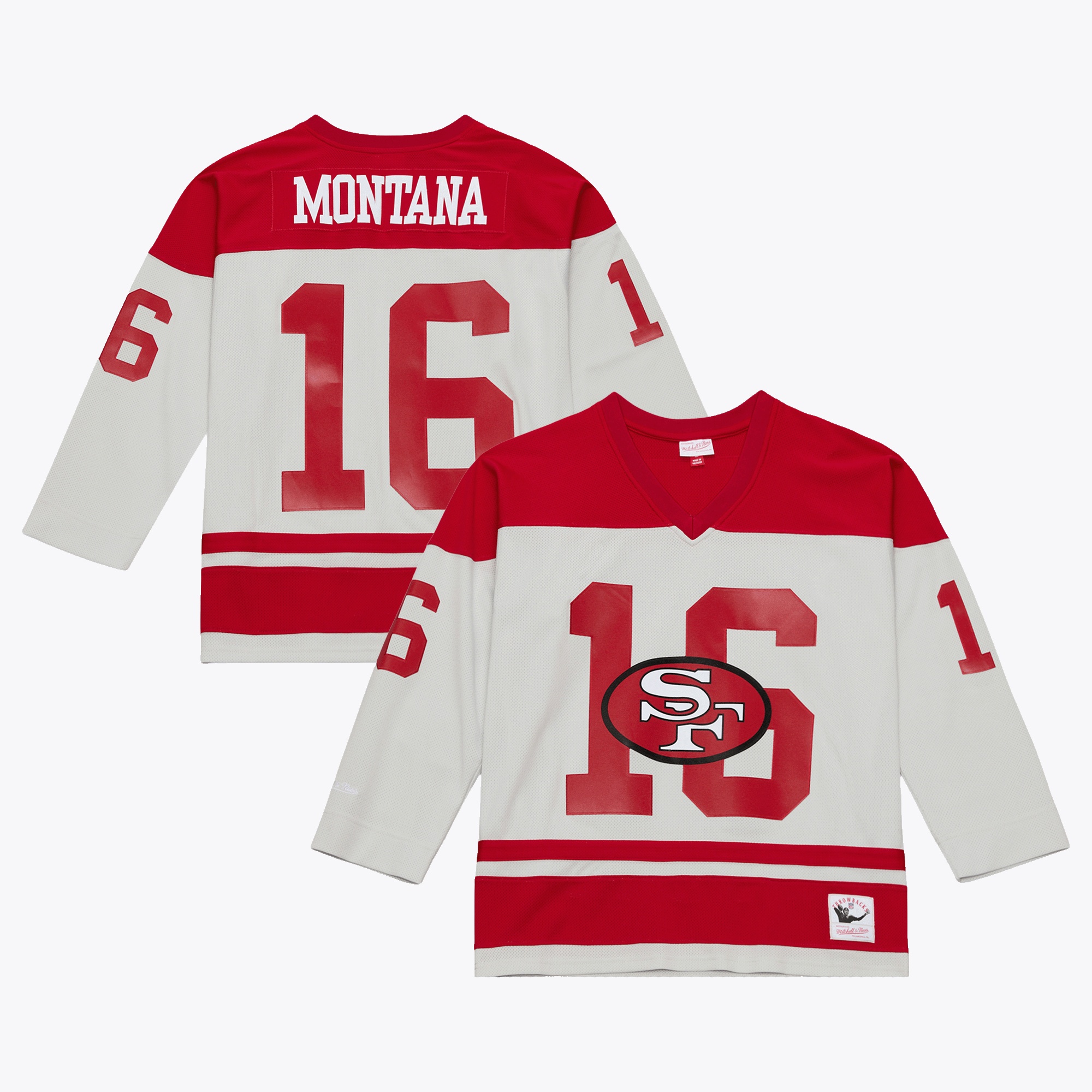 Men's Mitchell & Ness Joe Montana Gray San Francisco 49ers Too Maxxed Out Hockey Fashion Jersey T-Shirt