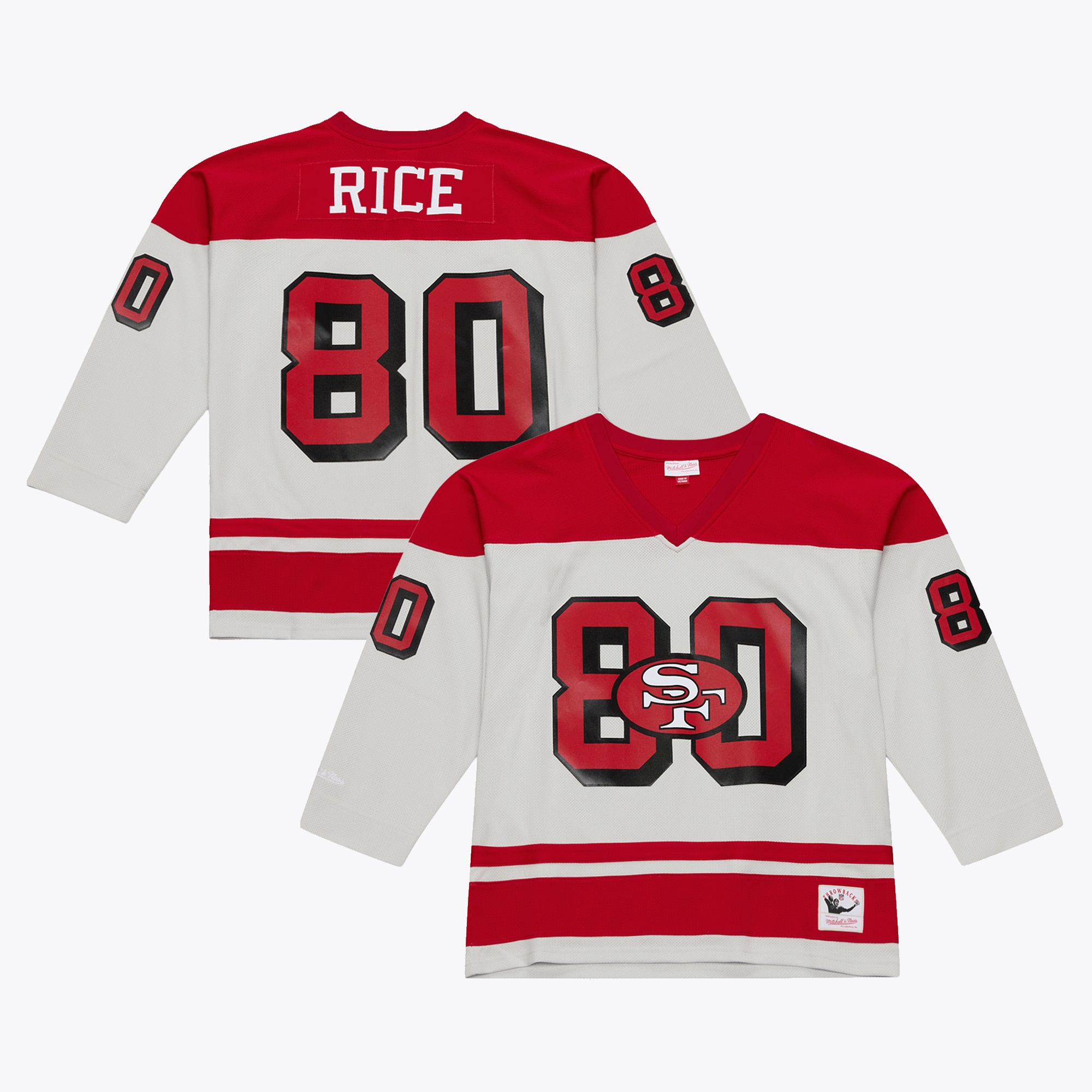 Men's Mitchell & Ness Jerry Rice Cream San Francisco 49ers Too Maxxed Out Hockey Fashion Jersey T-Shirt