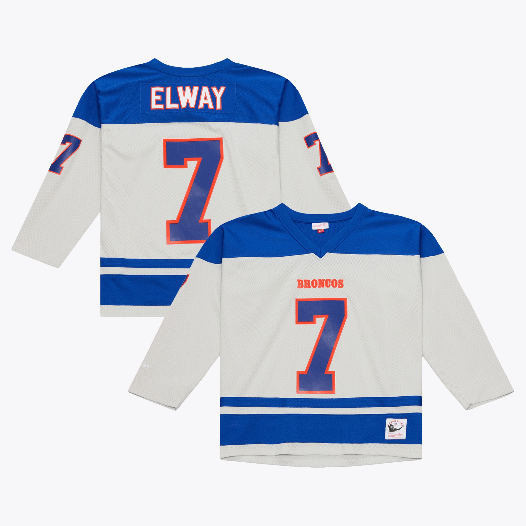 Men's Mitchell & Ness John Elway Gray Denver Broncos Too Maxxed Out Hockey Fashion Jersey T-Shirt