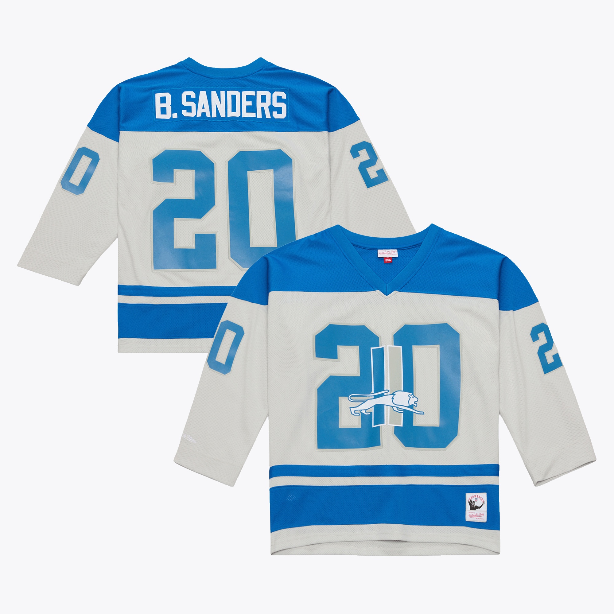 Men's Mitchell & Ness Barry Sanders Gray Detroit Lions Too Maxxed Out Hockey Fashion Jersey T-Shirt