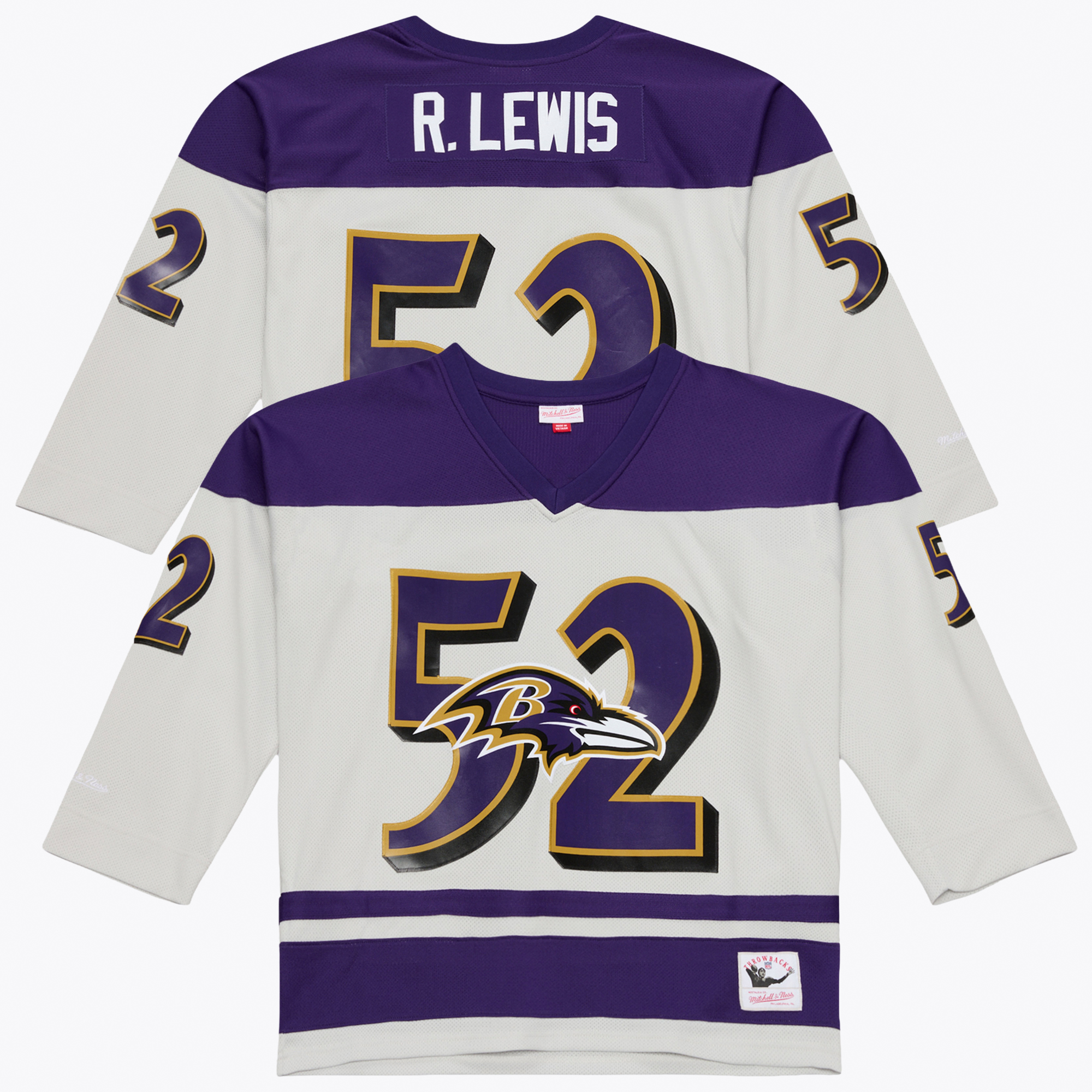Men's Mitchell & Ness Ray Lewis Gray Baltimore Ravens Too Maxxed Out Hockey Fashion Jersey T-Shirt