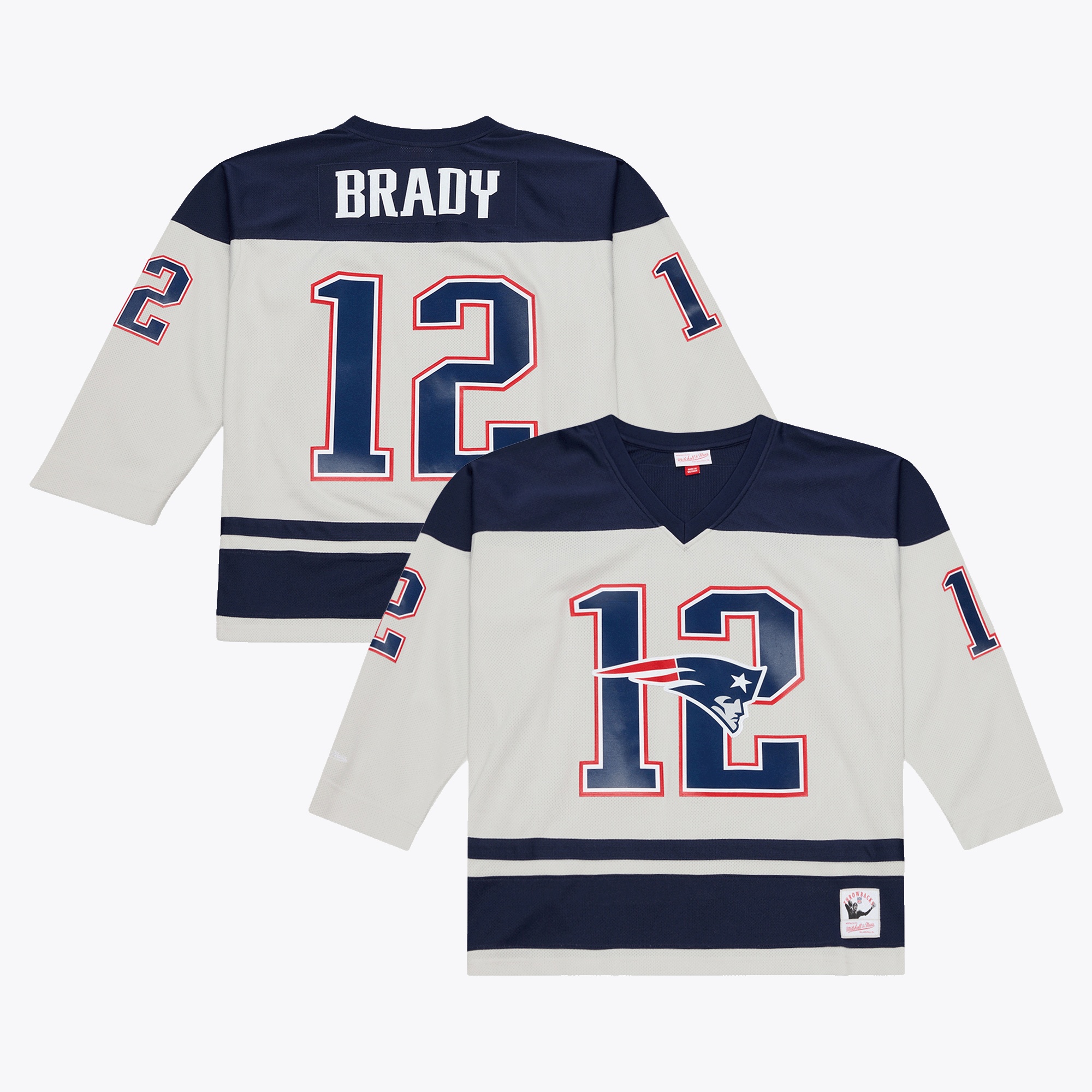 Men's Mitchell & Ness Tom Brady Gray New England Patriots Too Maxxed Out Hockey Fashion Jersey T-Shirt