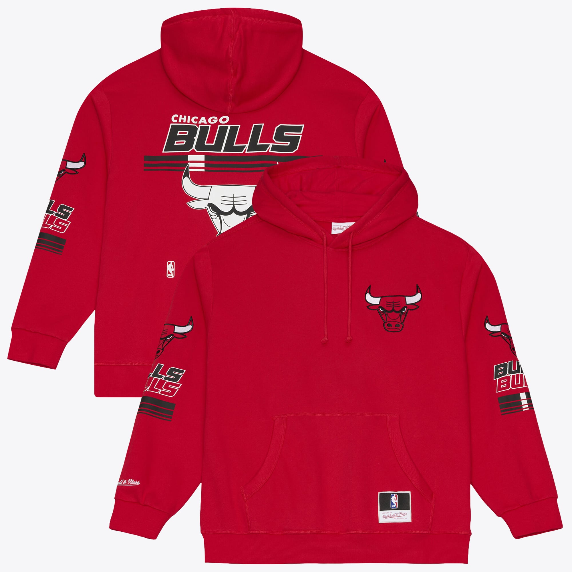 Chicago Bulls Mitchell & Ness Triple Check Fleece Hoodie - Mens