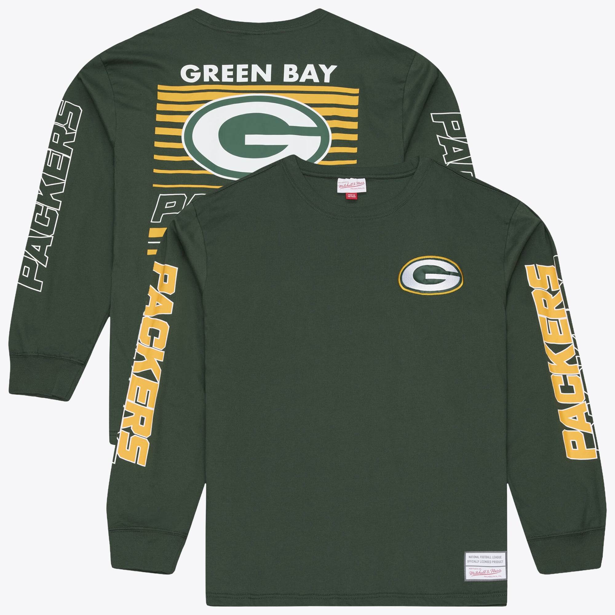 Green Bay Packers NFL Mitchell & Ness Triple Check Long Sleeve Tee - Mens