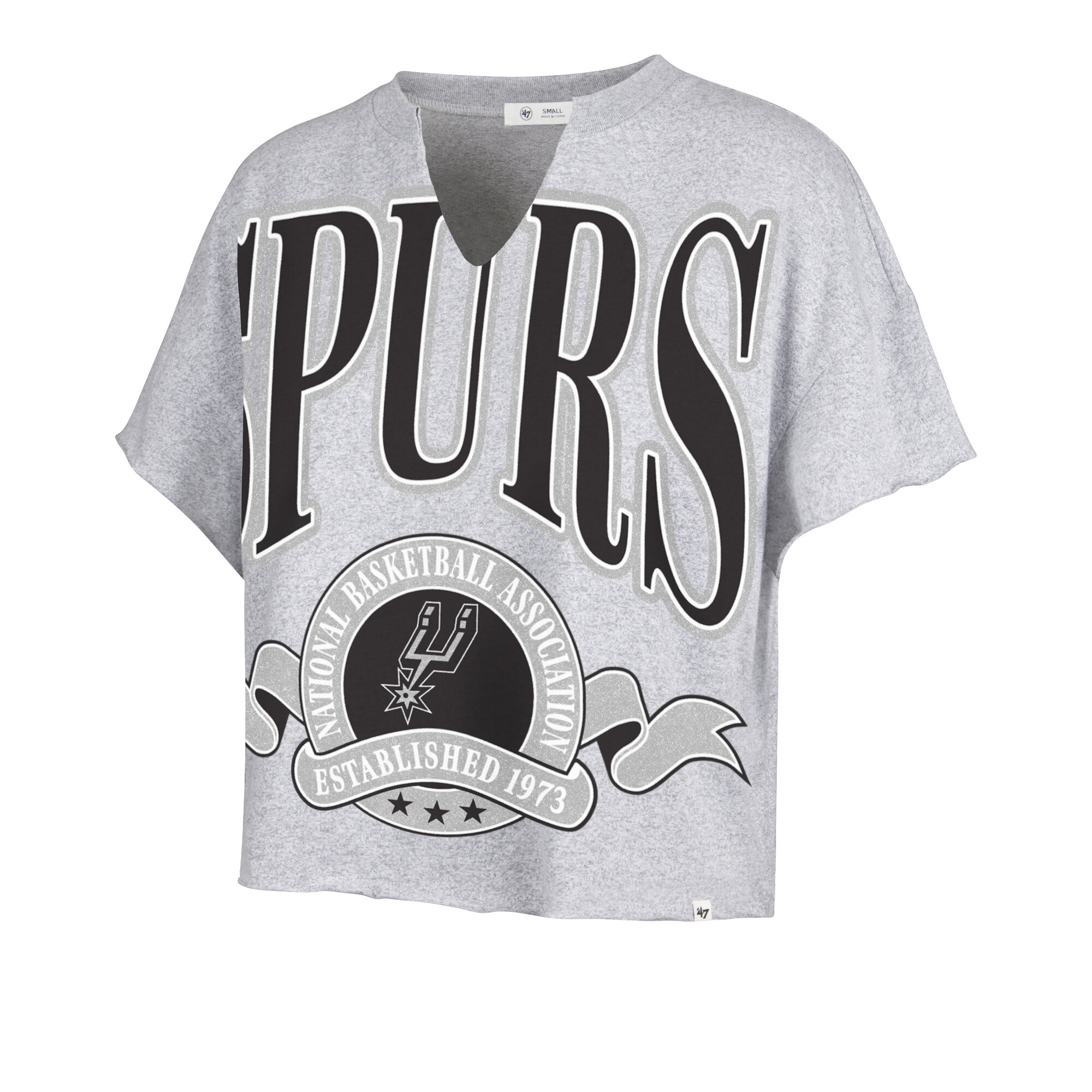 '47 Brand Women's Gray San Antonio Spurs Banners Out Oversized Notch Neck T-Shirt - Gray