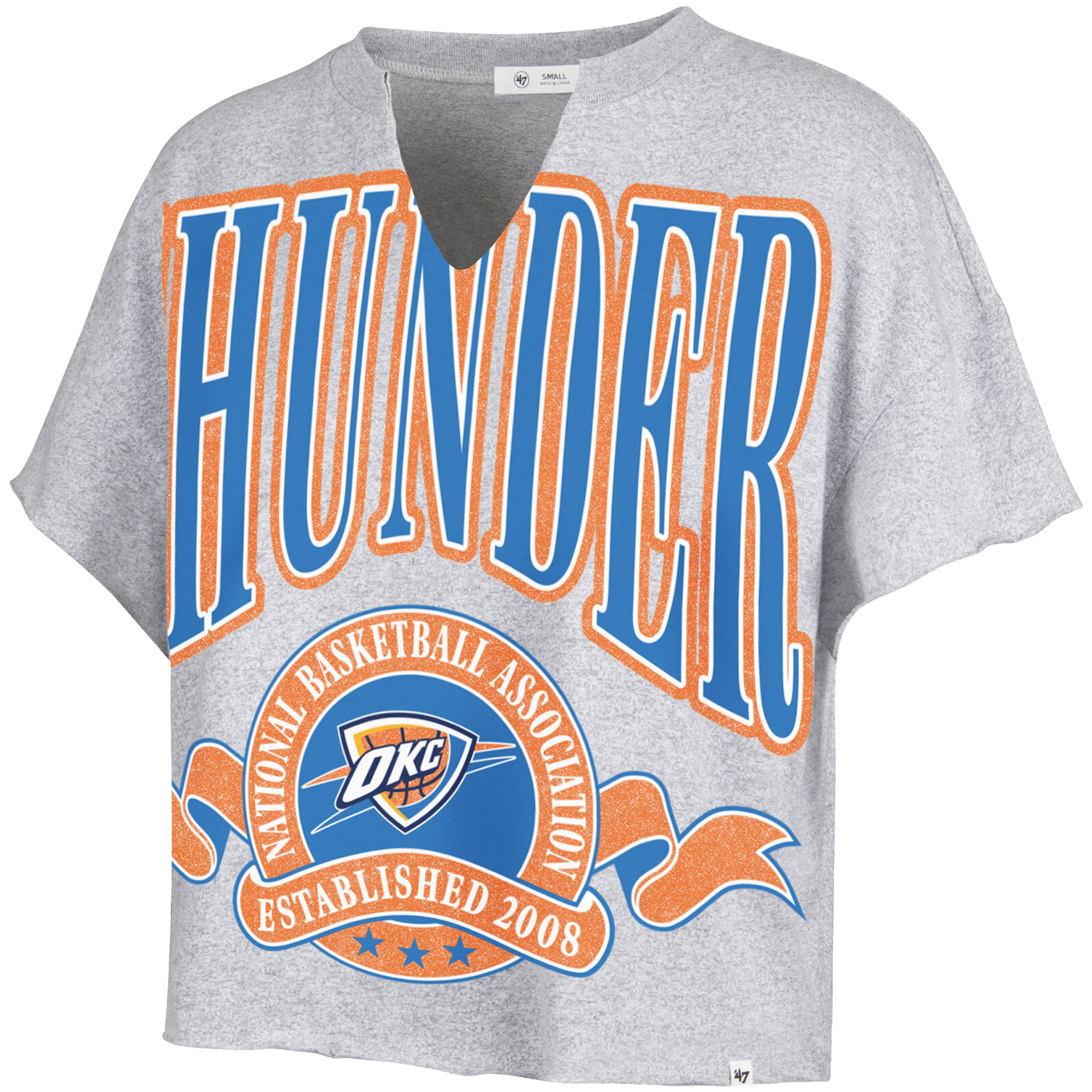 '47 Brand Women's Gray Oklahoma City Thunder Banners Out Oversized Notch Neck T-Shirt - Gray