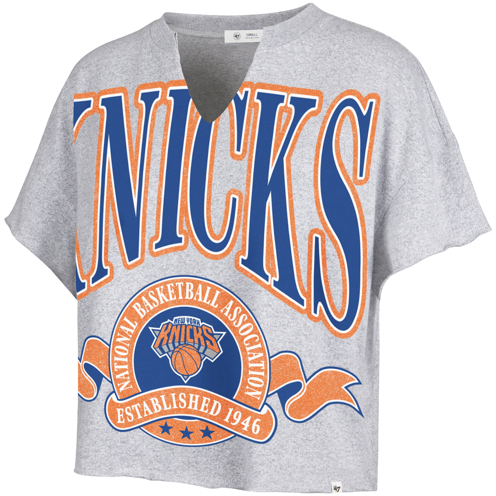 '47 Brand Women's Gray New York Knicks Banners Out Oversized Notch Neck T-Shirt - Gray