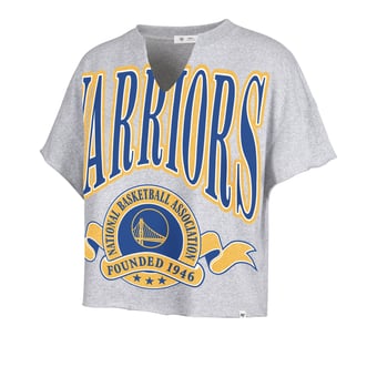 Women's '47 Gray Golden State Warriors Banners Out Oversized Notch Neck T-Shirt