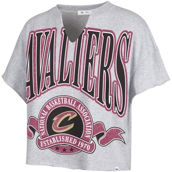 Women's '47 Gray Cleveland Cavaliers Banners Out Oversized Notch Neck T-Shirt