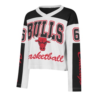 Women's '47  White Chicago Bulls Cropped Exclamation Metro Jersey Long Sleeve T-Shirt