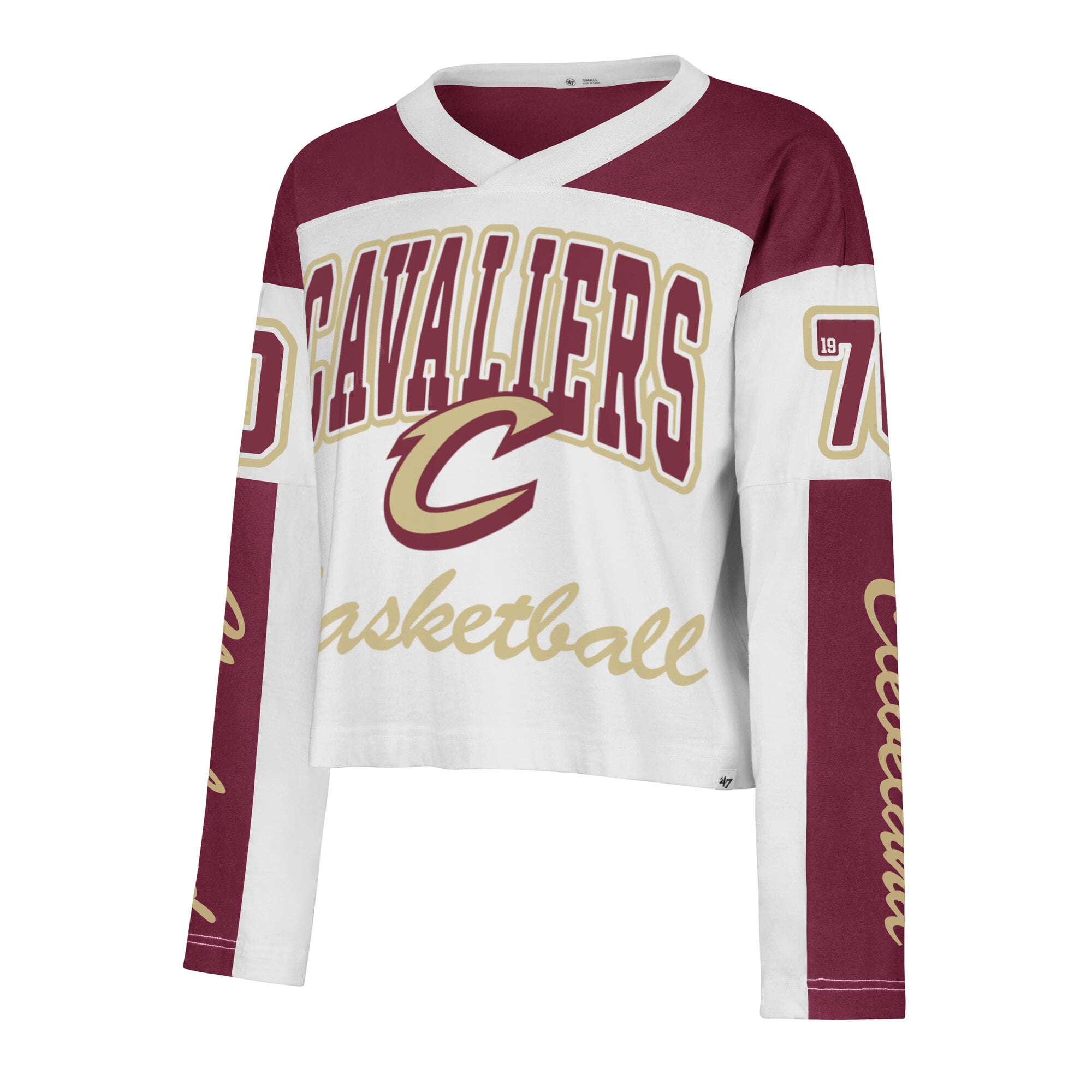 Women's '47  White Cleveland Cavaliers Cropped Exclamation Metro Jersey Long Sleeve T-Shirt