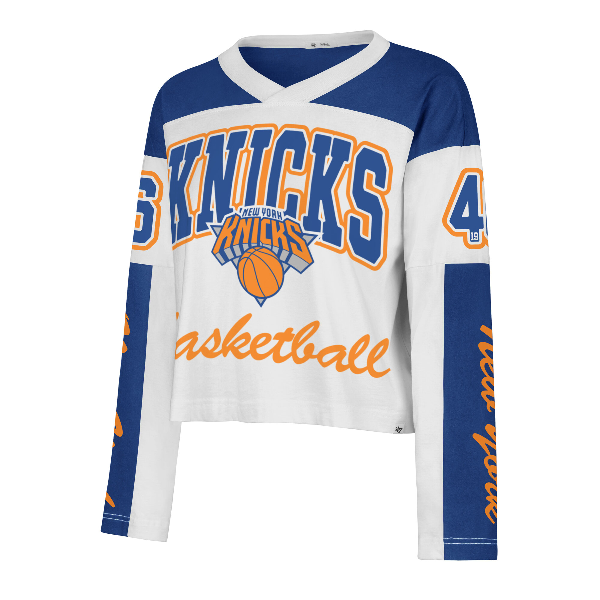 '47 Brand Women's White New York Knicks Cropped Exclamation Metro Jersey Long-Sleeve T-Shirt - White