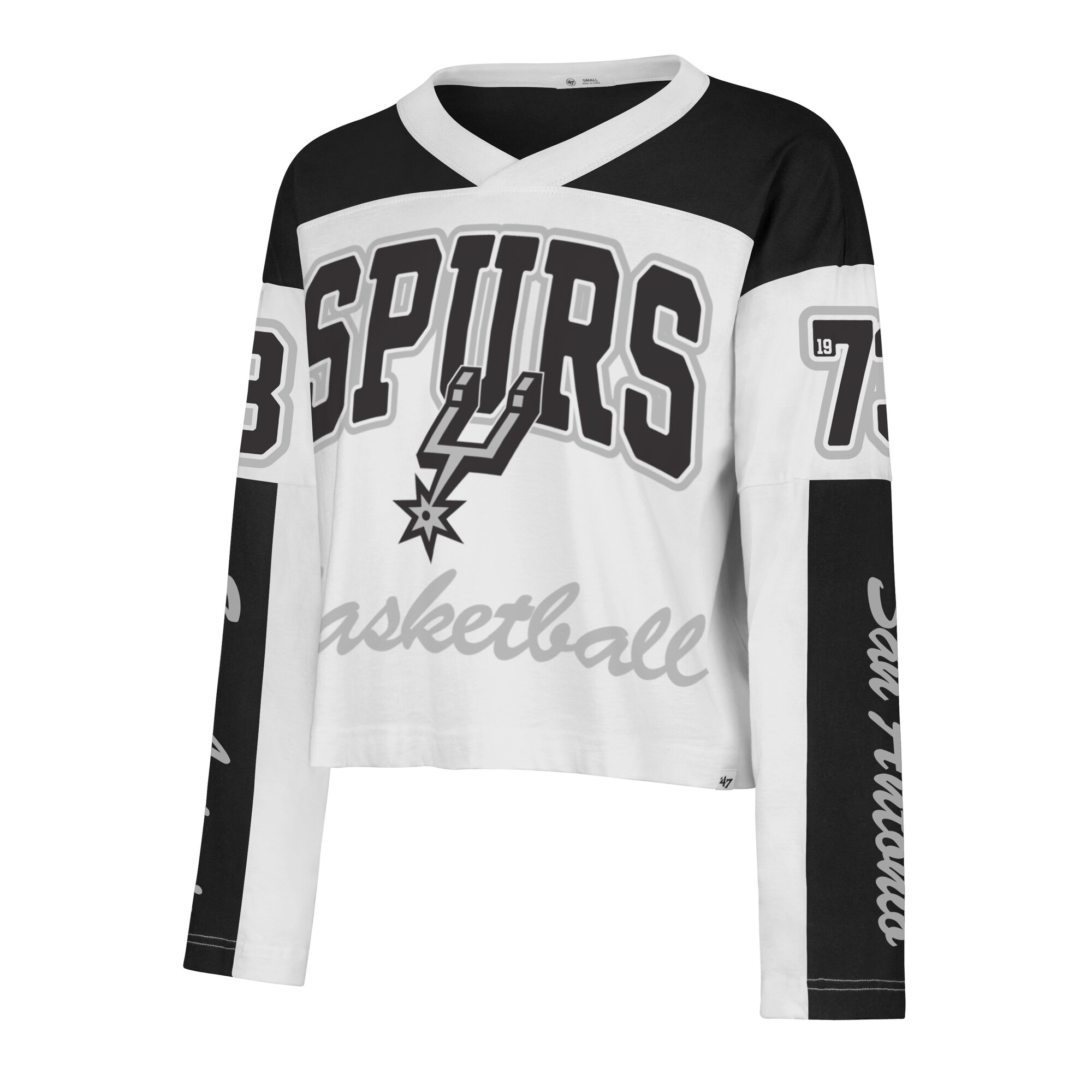 Women's '47  White San Antonio Spurs Cropped Exclamation Metro Jersey Long Sleeve T-Shirt