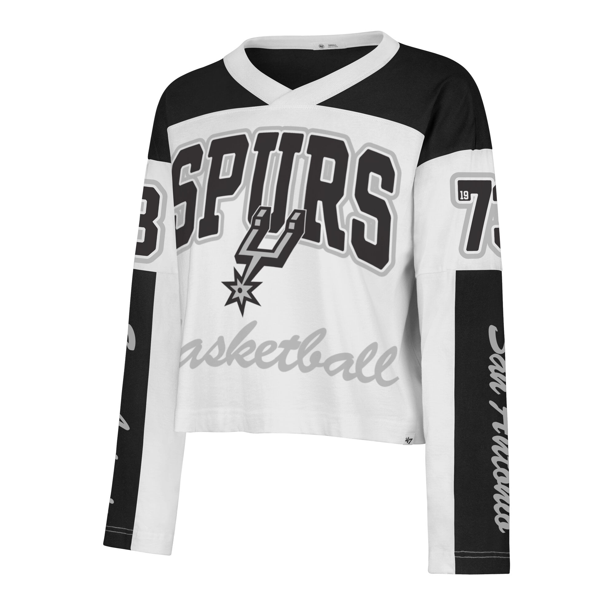 Women's '47 White San Antonio Spurs Cropped Exclamation Metro Jersey Long Sleeve T-Shirt