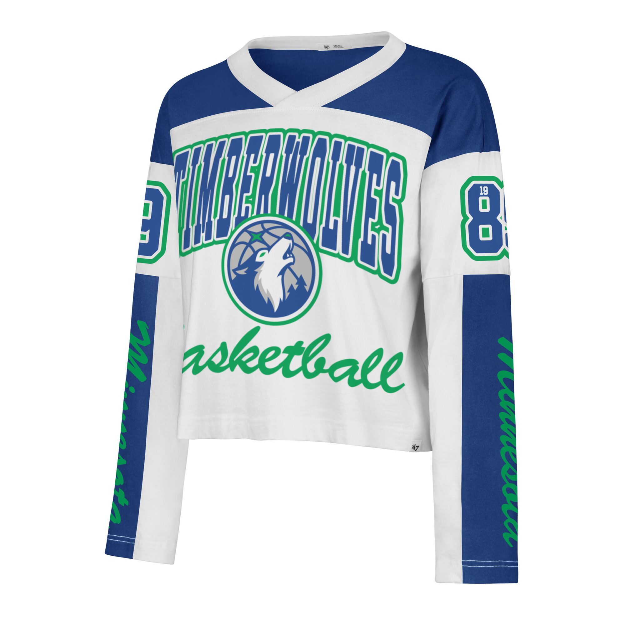 Women's '47 White Minnesota Timberwolves Cropped Exclamation Metro Jersey Long Sleeve T-Shirt