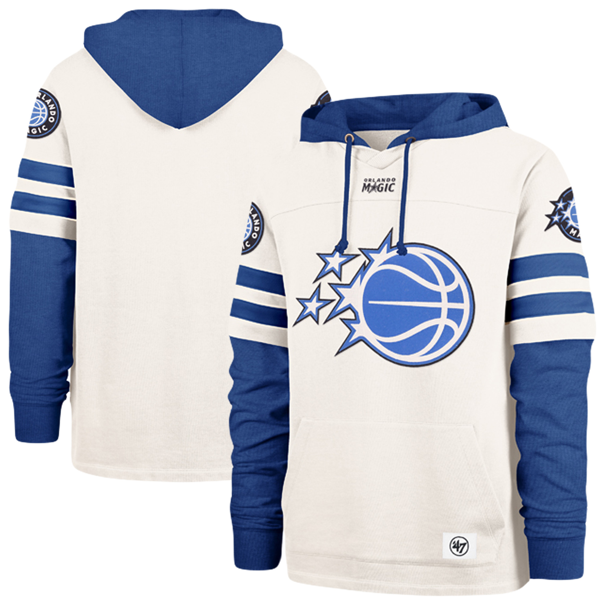 Men's '47  Cream/Blue Orlando Magic Split Zone Cornerback Duo Fleece Hoodie