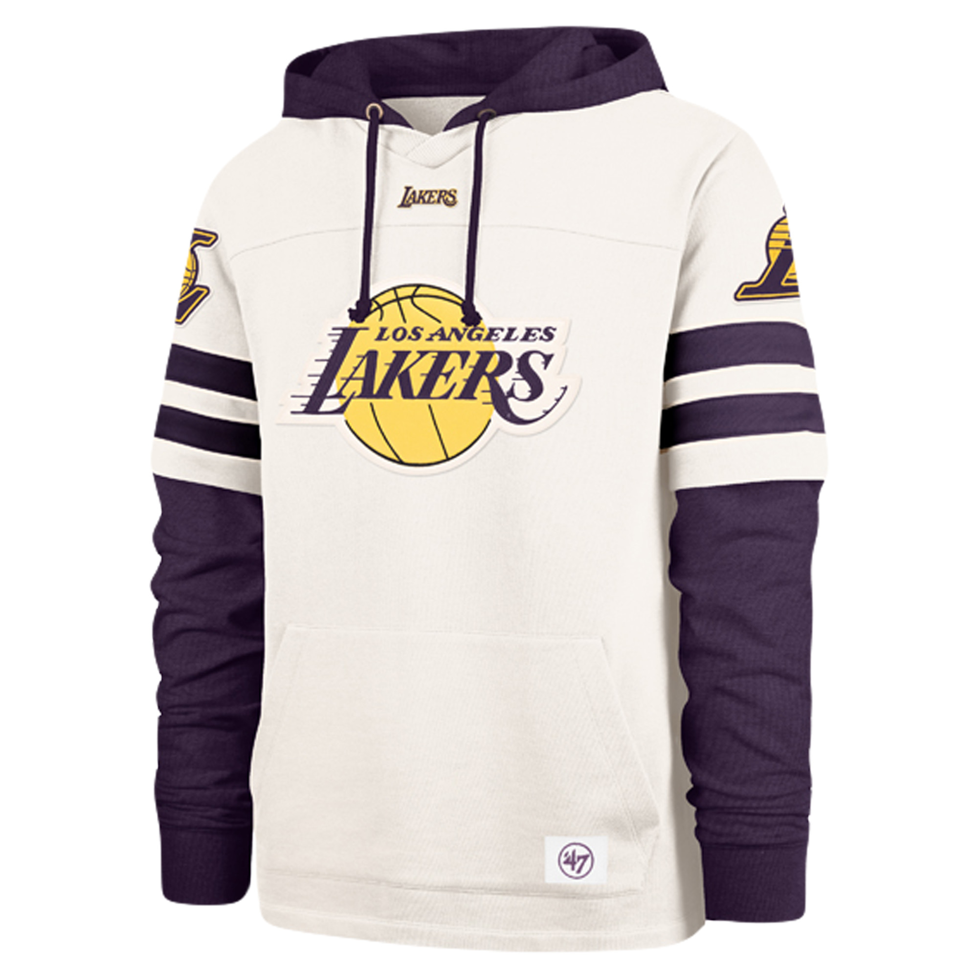 Men's '47 Cream/Purple Los Angeles Lakers Split Zone Cornerback Duo Fleece Hoodie