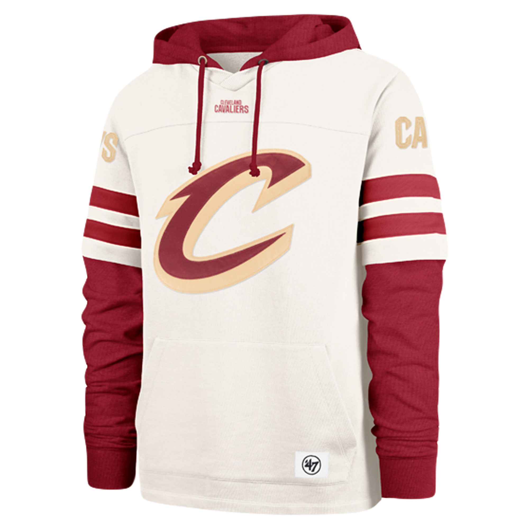 Men's '47  Cream/Wine Cleveland Cavaliers Split Zone Cornerback Duo Fleece Hoodie