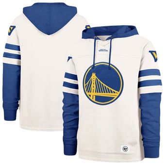 Men's '47  Cream/Royal Golden State Warriors Split Zone Cornerback Duo Fleece Hoodie