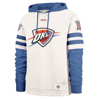 Men's '47  Cream/Blue Oklahoma City Thunder Split Zone Cornerback Duo Fleece Hoodie